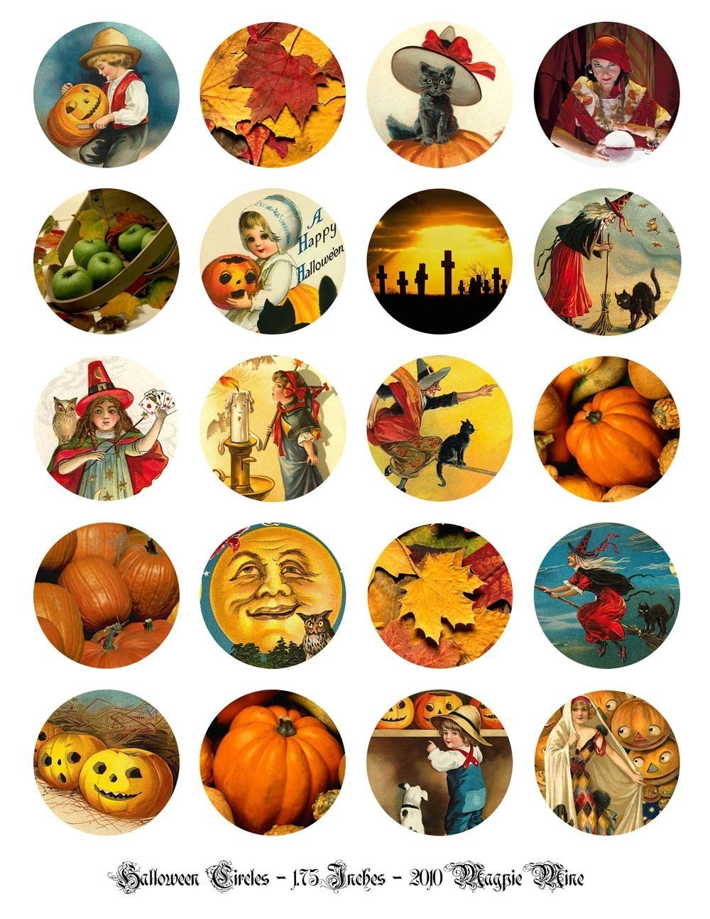 Halloween Digital Collage Sheet for Paper Craft Autumn Circles 1.75 ...