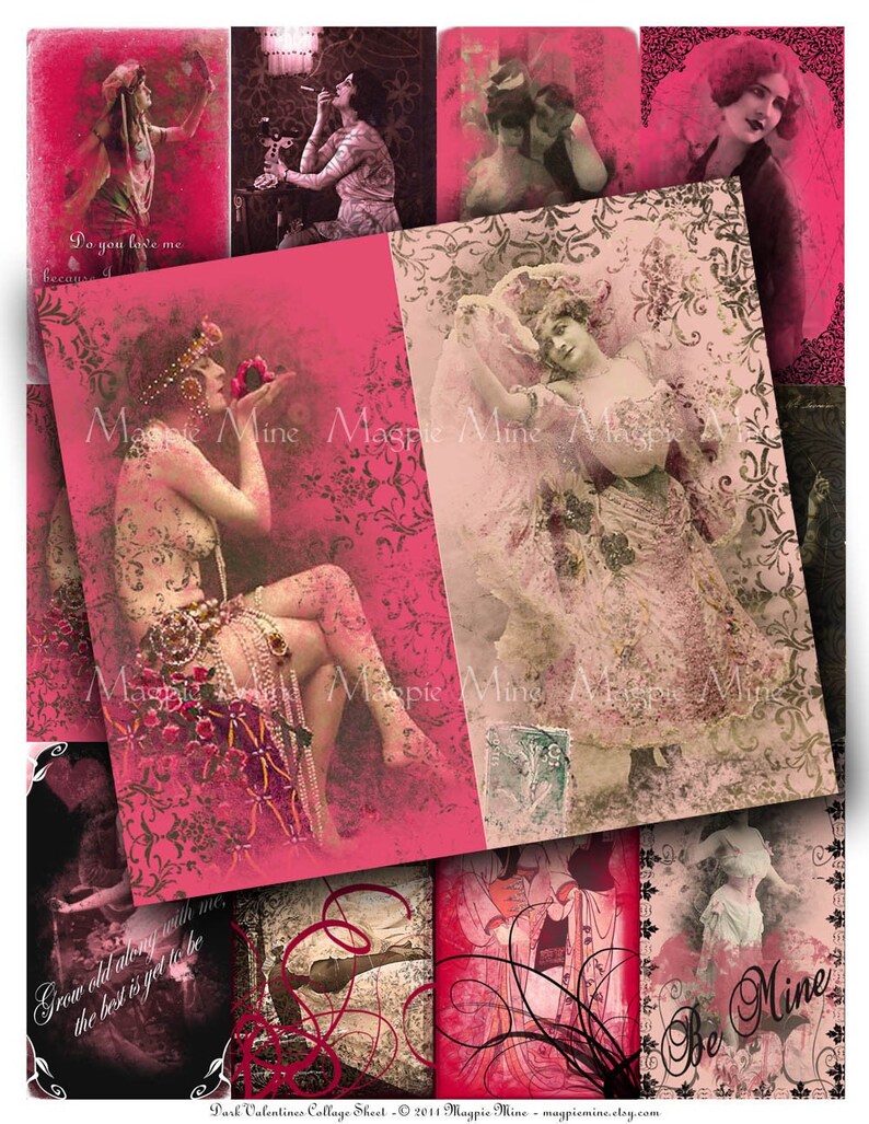 Dark Romance Collage Sheet 2 x 3.5 Inches Vintage Romantic Women Instant Download Printable image 1