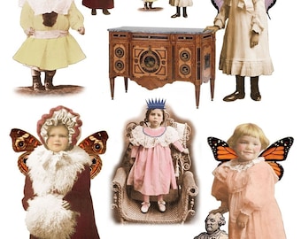 Whimsical Winged Children Digital Collage Sheet - Instant Download - Vintage Altered Images - Digital Download - Printable