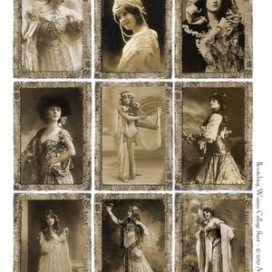 Beautiful Women Rectangles with Grunge Borders ACEO Size Digital Download Printable Collage Sheet Sepia Toned Instant Download image 1