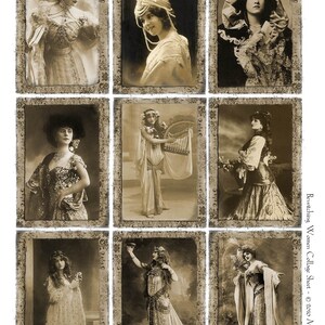 Beautiful Women - Rectangles avec bordures Grunge - ACEO Size Digital Download - Feuille de collage imprimable - Sepia Toned - Téléchargement instantané
