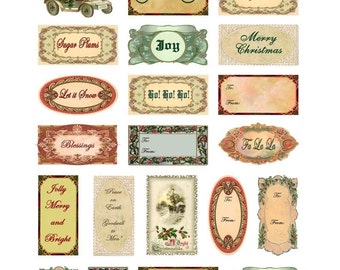 Christmas Labels and Tags Collage Sheet - with Holiday Messages and Words - Instant Digital Download - Printable