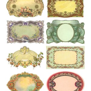 Folha de colagem de etiquetas vitorianas ornamentadas - download instantâneo - molduras sofisticadas - 2 x 3,5 polegadas cada - para impressão