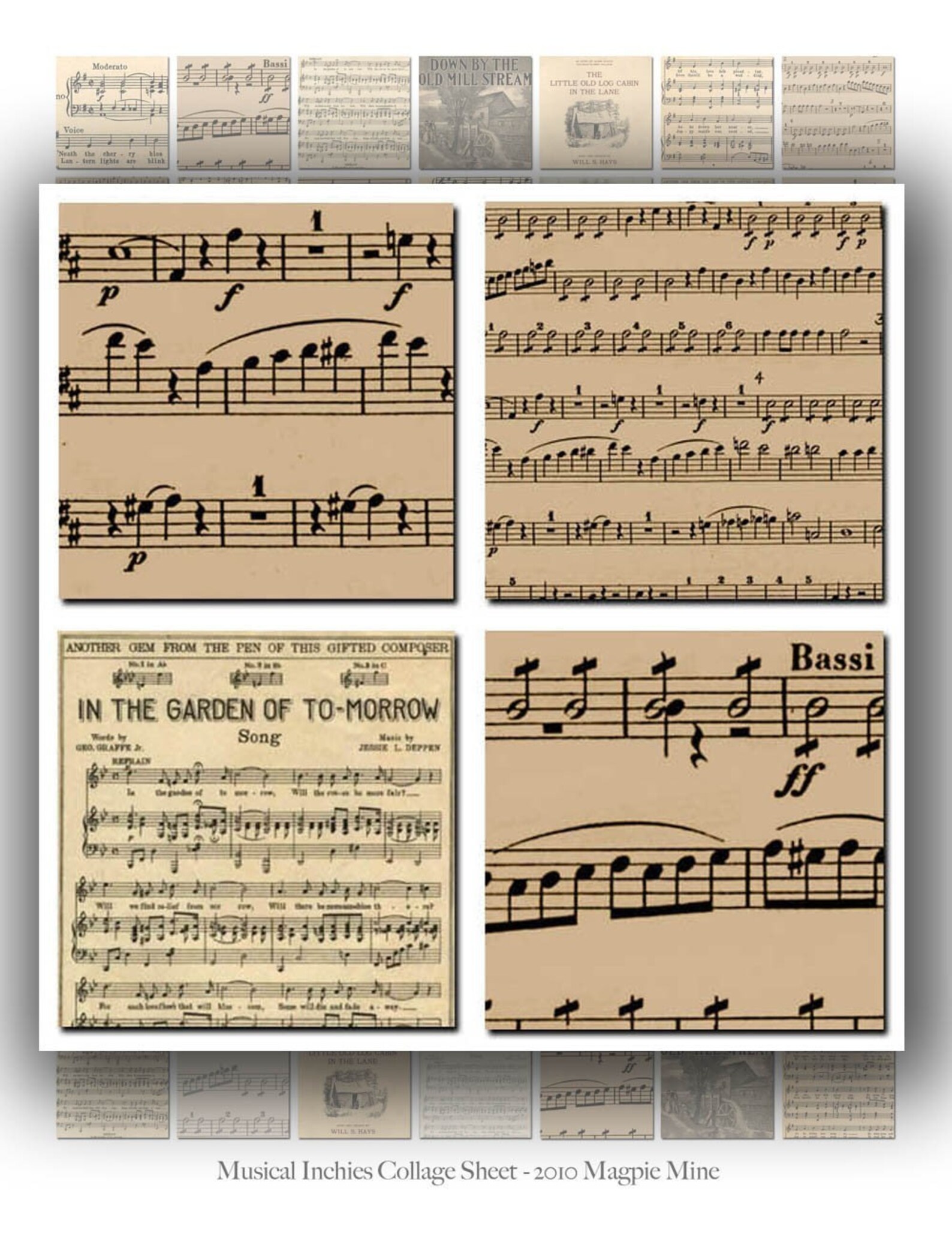 Antique Sheet Music One Inch Squares - Musical Inchies - Vintage ...