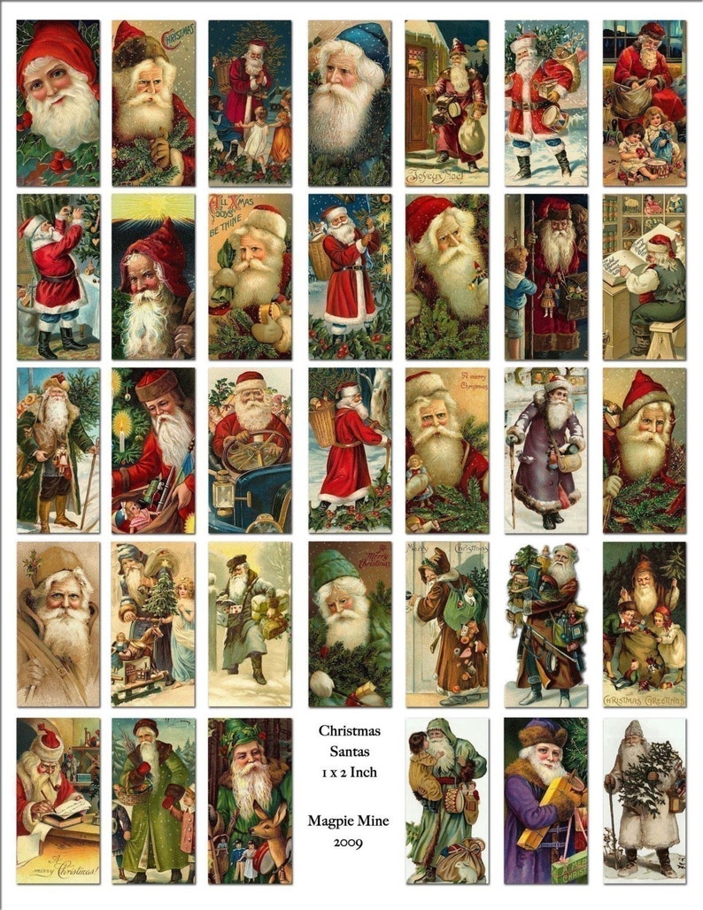 Christmas Santa Digital Collage Sheet Printable Instant Download 1 x 2 Domino Size Father Christmas, Santa Claus Digital Download image 2