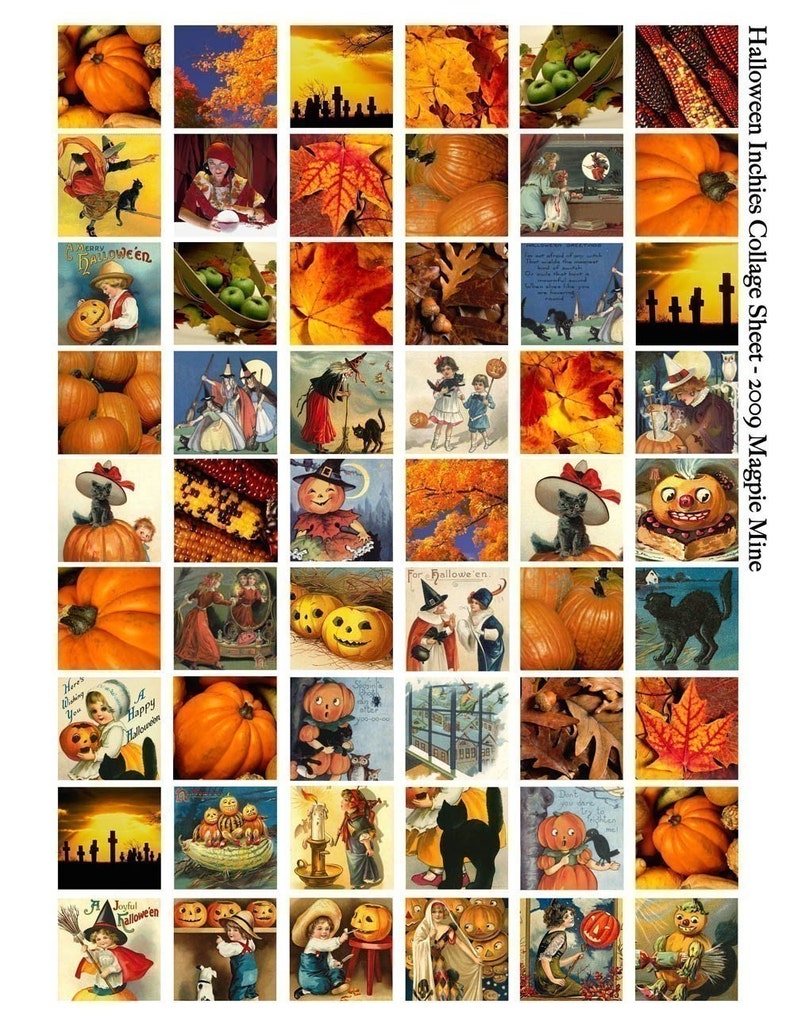 Halloween Collage Sheet Vintage Images Printable 1 Inch Etsy