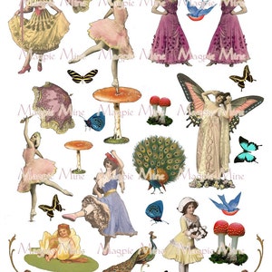 Just Dance Collage Sheet - Ballerini Whimsici, Uccelli e Farfalle - Download istantaneo - Download digitale - Stampabile