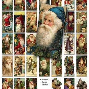 Christmas Santa Digital Collage Sheet Printable Instant Download 1 x 2 Domino Size Father Christmas, Santa Claus Digital Download image 1