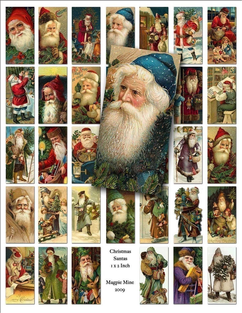 Christmas Santa Digital Collage Sheet Printable Instant Download 1 x 2 Domino Size Father Christmas, Santa Claus Digital Download image 1