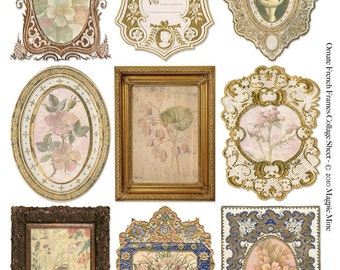 Ornate French Frames with Botanical Prints Collage Sheet - Instant Digital Download - Printable