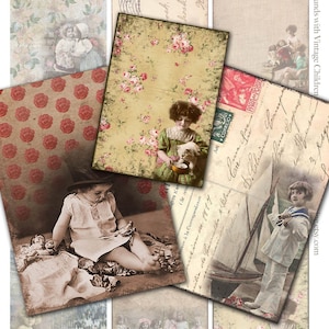 Backgrounds of Children with Dolls, Toys, and Pets Collage Sheet ACEO Size 2.5 x 3.5 Inches Instant Download Printable image 1