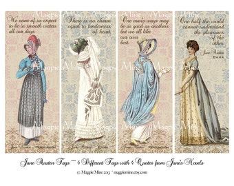 Jane Austen Tags or Bookmarks - Digital Download - Printable - Romantic Colors - Quotes - Instant Download