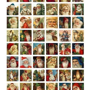 Instant Download - Christmas - Victorian Santas Collage Sheet - Vintage Santa Claus - 1 x 1 Inch - Digital Download - Printable