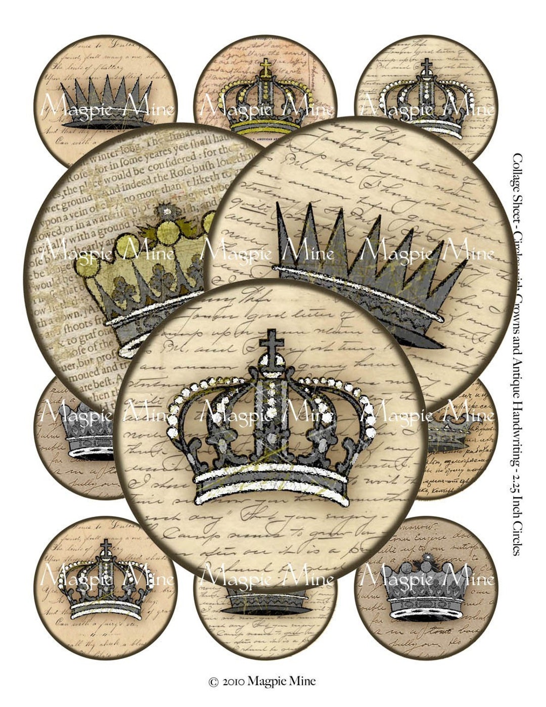 Grungy Crowns and Handwriting Digital Collage Sheet 2.25 - Etsy