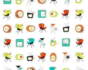 Mid Century One Inch Designs Retro Collage Sheet - 1950s 1960s - Digital Download - Instant Download