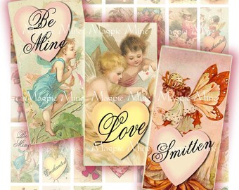Romantic Fairies Digital Collage Sheet - 1 x 2 Inch Rectangles - Printable - Instant Download