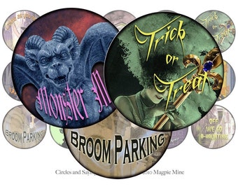 Fun Spooky Halloween 2 Inch Circles with Ghoulish Sayings Collage Sheet - Instant Download - Printable
