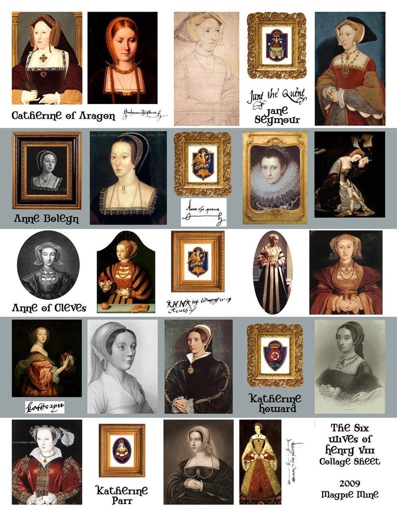 Queens of Henry VIII Collage Sheet Anne Boleyn and the Others Digital Download Printable Instant Download image 1