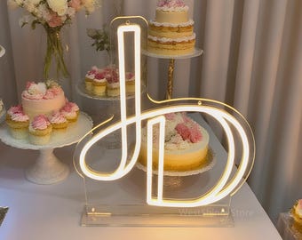 Custom Initials Neon Sign with Stand: Wedding Table Decor