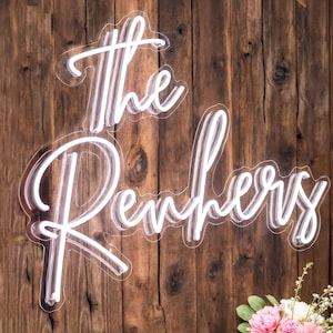 Luce al neon con nome personalizzato per matrimonio / Insegna rustica per matrimonio / Luce al neon con nome di famiglia / A batteria / Neon per sposi / Insegna per matrimonio in stile bosco