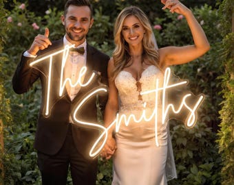 Custom Wedding Name Light, Rustic Wedding Sign, Family Name Neon Light, Battery Operated Neon, Bride and Groom Neon, Wedding Reception Neon
