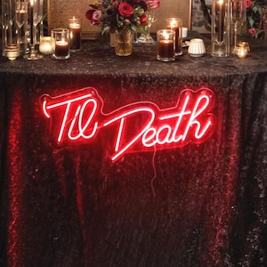 Placa de LED "Até a Morte", Placa de Casamento "Até a Morte", Presente de Noiva, Decoração de Noivado, Decoração Alternativa de Casamento, Presente de Noivado, Placa de Neon de Casamento