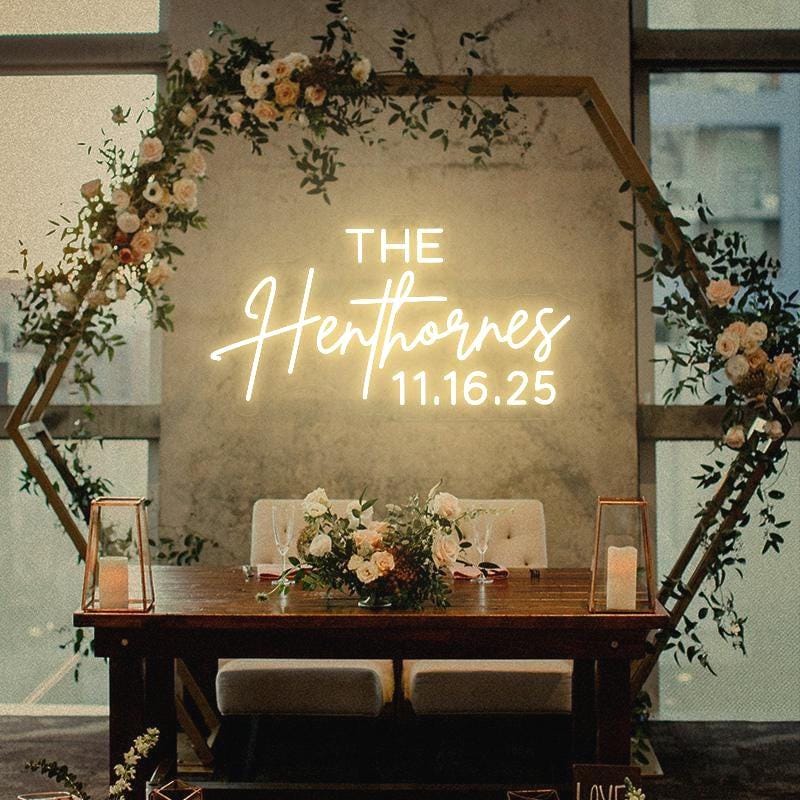 Personalized Last Name With Date Sign, Custom Wedding Neon Sign, Neon Name Sign for Wedding Decor, Gifts for Her, Wedding Welcome Sign