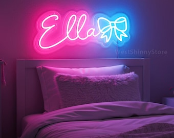 Personalized Bow Name Neon Sign | Baby Girls Room Nursery Wall Decor | Gift for Graduates | Christmas Gift For Kids | Home Wall Accent
