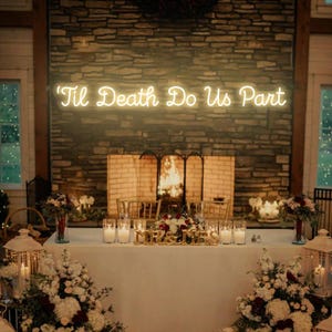 Placa de neon até que a morte nos separe, Placa romântica personalizada, Enfeite de aniversário, Presente de Natal para amantes, Led de casamento moderno, Decoração de história de amor