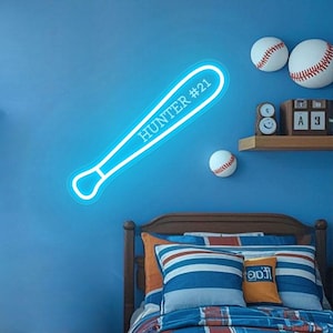 Letrero de neón de bate de béisbol personalizado, letrero con nombre de bate de béisbol, regalos de béisbol personalizados, adorno navideño de bate de béisbol, regalo para amantes del béisbol