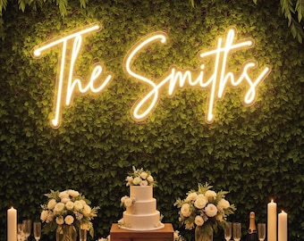 Custom Handmade Wedding Neon, Last Name Neon Sign, Wedding Welcome Backdrop LED, Minimalist Wedding Decor, Engagement Gift,Free Battery Pack