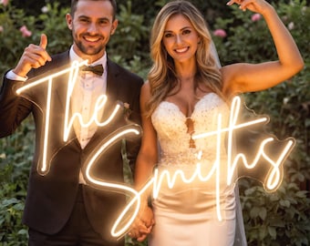 Custom Wedding Name Light, Rustic Wedding Sign, Family Name Neon Light, Battery Operated Neon, Bride and Groom Neon, Wedding Reception Neon