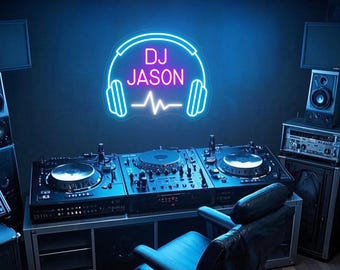 Gepersonaliseerde naambord muziekleraar, aangepaste neonkoptelefoon, neonbord dj-naam, neonbord muziekkamer, geschenken muziekleraar, muzieknaambord
