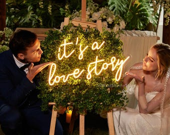 It’s a Love Story Neon Sign, Wedding Welcome Decor, Modern Wedding Deocr, Engagement Sign, Wedding Backdrop Decor, Sign for Wedding Party