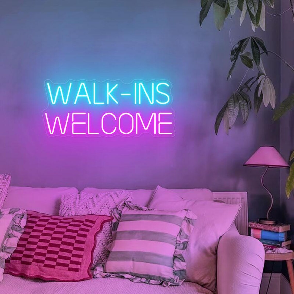Walk-ins Welcome Sign, Walk-in Sign Decor, Neon Business Sign, Open ...