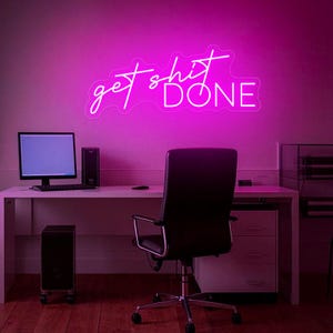 Letreiro de neon Get Shit Done, arte de parede Get Shit Done, decoração de parede para ambiente de trabalho, letreiro de neon moderno para escritório, letreiro de neon com citações inspiradoras