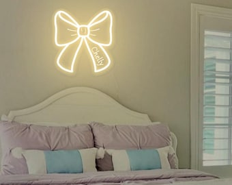 Custom Bow Ribbon Neon Sign, Bow Name Decor, Coquette Bow Sign, Girly Nursery Decor, Kids Room Wall Decor, Dorm Room Decor, Gift for girls