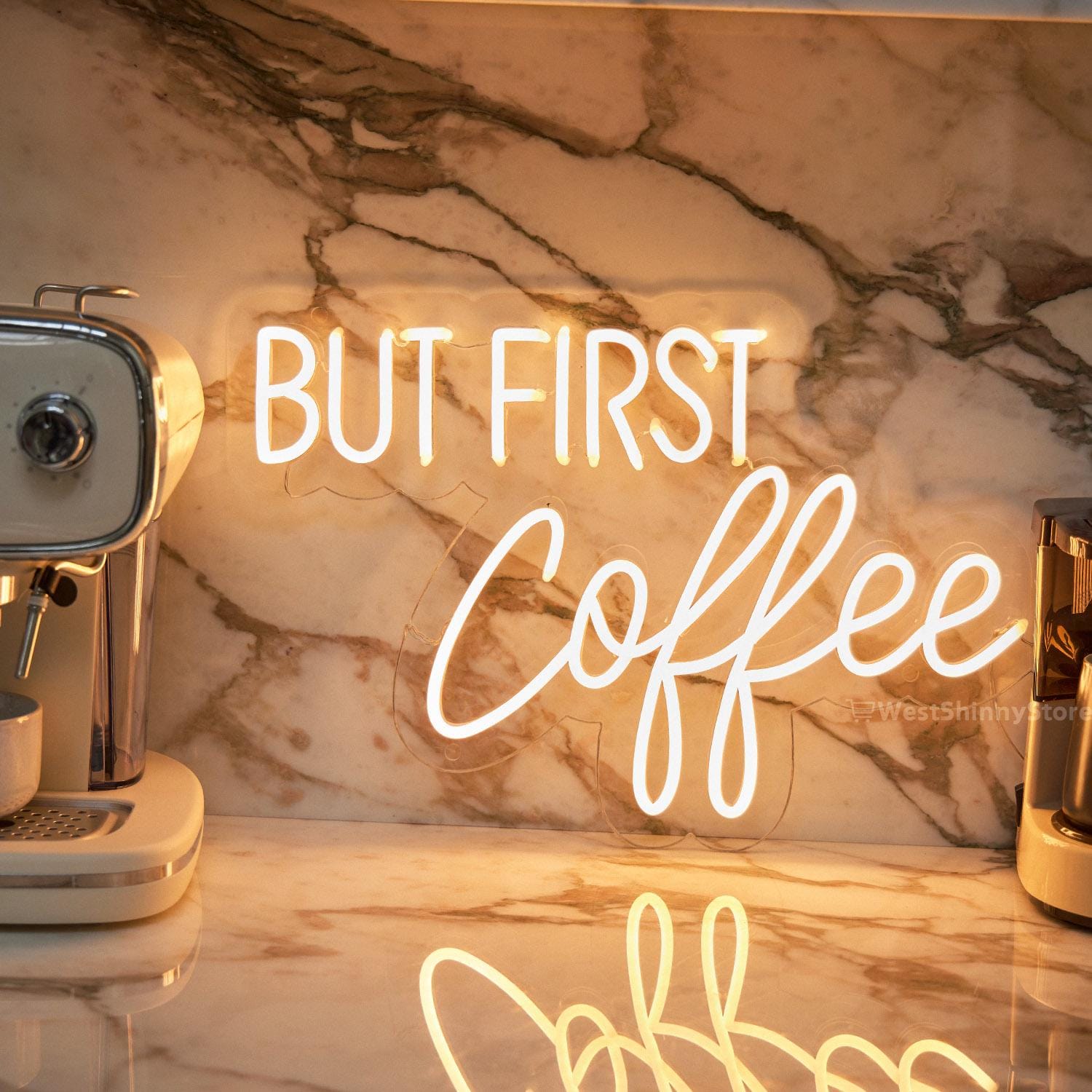 But First Coffee Printable Wall Art, Kitchen Decor, Pink Neon