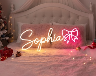 Personalized Bow Name Neon Sign, Teen girl Room Decor, Baby Girls Room Light, Christmas Gift For Kids, Nursery LED Sign,Holiday Gift for Her