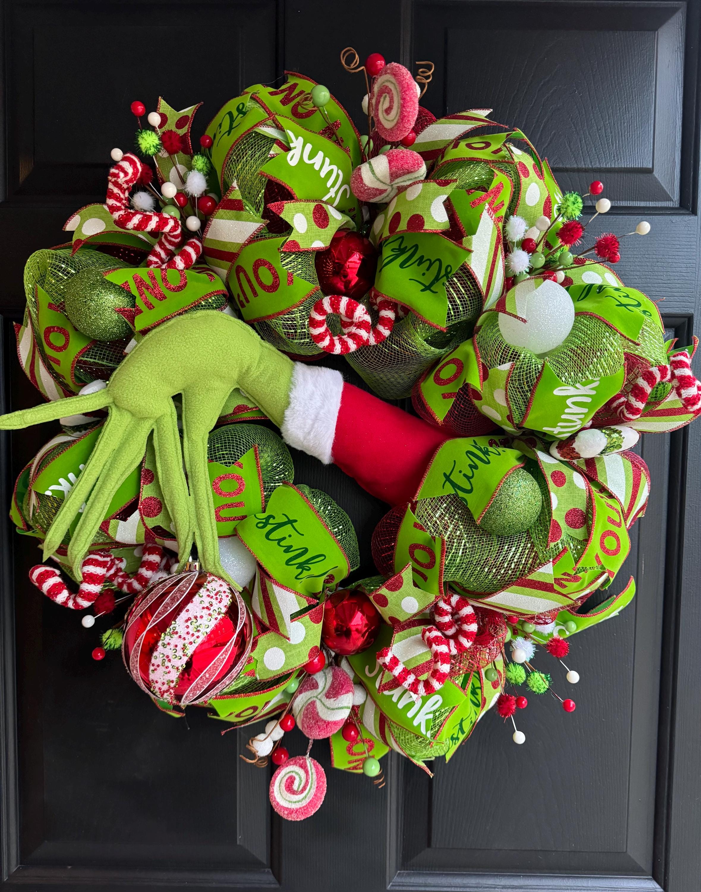Grinch Christmas Wreath, Whimsical Holiday Decor - Etsy