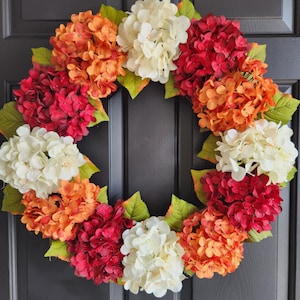 hydrangea wreath, fall hydrangea wreath, flower wreath, floral wreath, fall decor, Thanksgiving wreath, Thanksgiving decor, front door decor