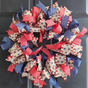 patriotic wreath, 4th of July wreath, ribbon wreath, summer wreath, everyday wreath, America wreath, rustic Americana wreath