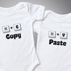 コピー＆ペースト 双子用シャツ お揃いの兄弟姉妹用Tシャツ 面白い双子用ボディスーツ 三つ子用衣装 Ctrl C Ctrl V 子供用グラフィックシャツ