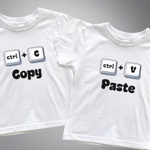 コピー＆ペースト 双子用シャツ お揃いの兄弟姉妹用Tシャツ 面白い双子用ボディスーツ 三つ子用衣装 Ctrl C Ctrl V 子供用グラフィックシャツ