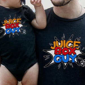 ジュースボックスの男のシャツ、パパと私のお揃い、ジュースボックス愛好家、コミックブックのお父さんシャツ、面白い幼児用Tシャツ、ビッグブラザーリルブラザー、父の日ギフト