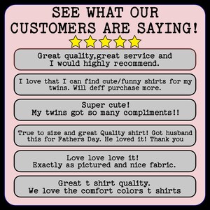 Peut inclure: Un fond rose avec le texte "SEE WHAT OUR CUSTOMERS ARE SAYING!" et des avis clients. Les avis sont dans des bo&icirc;tes grises et incluent des phrases comme "Great quality" et "Super cute!"