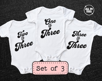 Triplet Sibling Shirt Set One Two Three of Three Tees Retro Cousin Crew Outfit Matching Sibling Set, Pregnancy Announcement Baby Shower Gift
