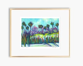 Jekyll Tangled - Fine Art Print of an Original Oil Wash Painting by Heather L. Young - Jekyll Island Georgia - Driftwood Beach - Palm Trees