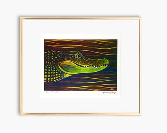 Here Gator Gator - Fine Art Print of an Alligator by Heather L. Young - Signed Wall Art - University of Florida Gift - Florida Gator Fan