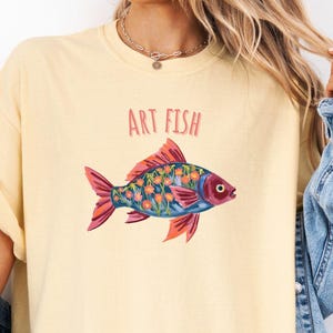 Colorful Art Fish Unisex T-shirt, Artistic Floral Fish T-Shirt, Ocean Theme Tee, Art Fish Shirt, Floral Fish Tshirt, Artistic Animal T-shirt